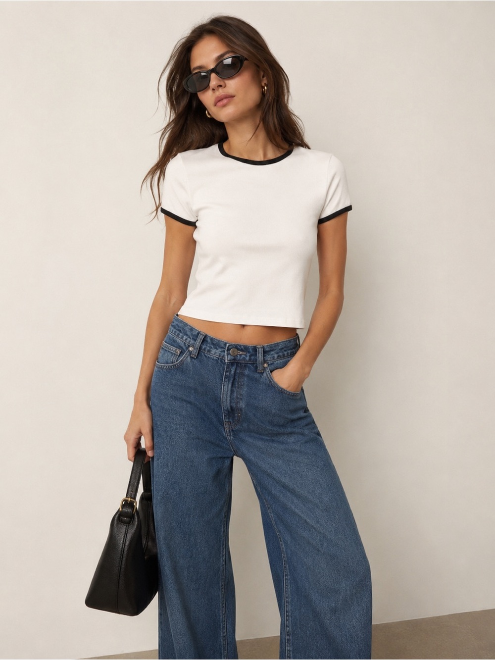 Reformation Baby Tee White Ribbed with Black Trim Size XS